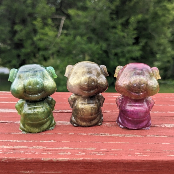 3 Little Pigs Resin Art Handmade Colorful Cute Pig Artisan Gift Piggy Easter - Picture 16 of 16